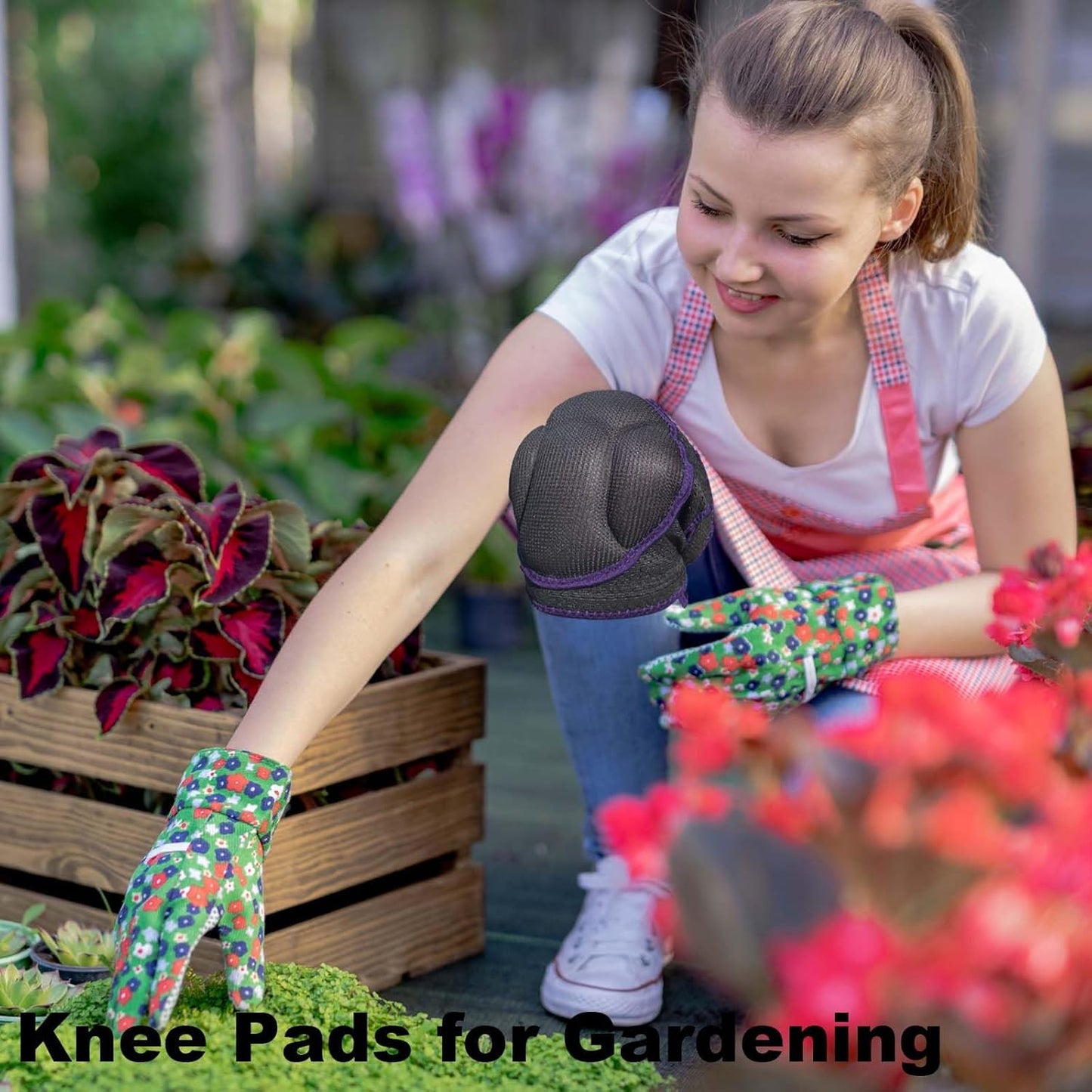 Gardening Knee Pads for Women, Mens Kneeling Pad for House Cleaning Floor Washing Work, Comfortable Knee Protector for Cleaner Gardener, Adjustable Soft Knee Pad for Kneeling on Hard Floor, Purple L (1 pair)