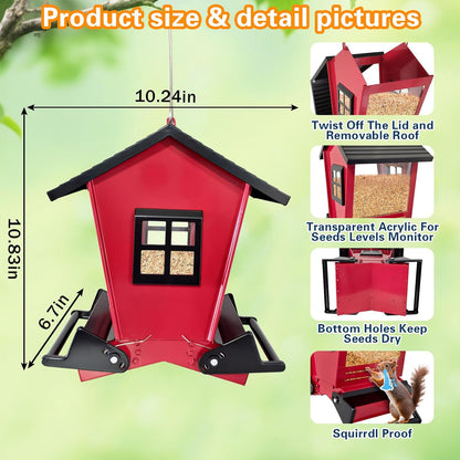 Squirrel Proof Bird Feeders for Outdoors Hanging, 5LB Capacity Metal Wild Birdfeeders Outside Hanging, Cardinal Bird Feeder Squirrel Proof as Various Finch Feeders for Outside(red)