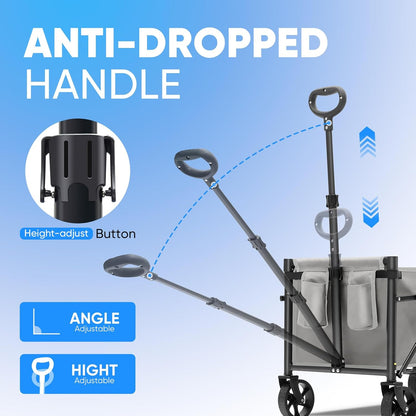 Sekey Heavy Duty Wagon with Big Wheels, Foldable Cart with 220LBS Capacity, Utility Lightweight Wagon, Collapsible Grocery Shopping Cart for Camping Sports & Holiday. Gray