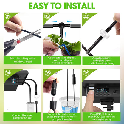 Solar Automatic Drip Irrigation Kit - 25 Timer Modes Smart Watering System for 15 Plants, 900ml/min High Flow with IP54 Waterproof, 49FT Indoor/Outdoor Garden Kit for Vacation & Busy Plant Lovers