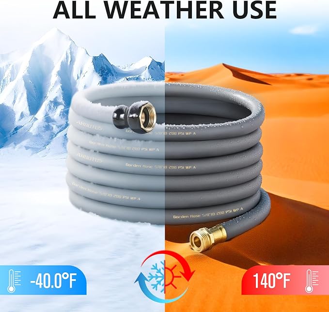 Garden Hose 5/8" x 75ft - No-Kink Flexible Water Hose 600 PSI Burst Pressure, Lightweight & Durable for Yard, Car Wash, Pets Gray