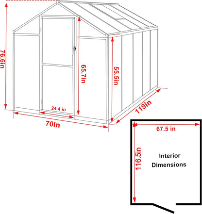 BlueWish 6x10FT Greenhouses for Outdoors, Aluminum Greenhouse with Adjustable Vents, Rivet Structure, Walk-in Green House with Polycarbonate, Heavy Duty Greenhouse Kit for Garden, Gray