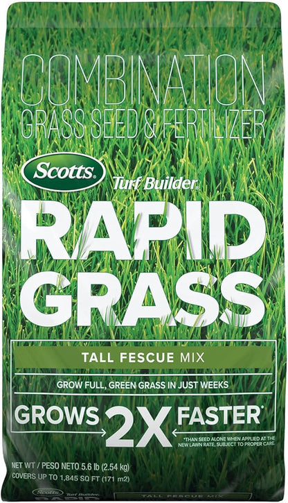 Scotts Turf Builder Rapid Grass Tall Fescue Mix, Combination Grass Seed and Fertilizer, Grows Green Grass in Just Weeks, 5.6 lbs.
