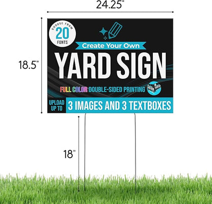 24x18" Double Sided Custom Yard Sign with Metal Stakes, Personalized Full Color Corrugated Yard Sign for Outdoors, Front and Back Custom Printed Personalized Lawn Signs (Design 7)
