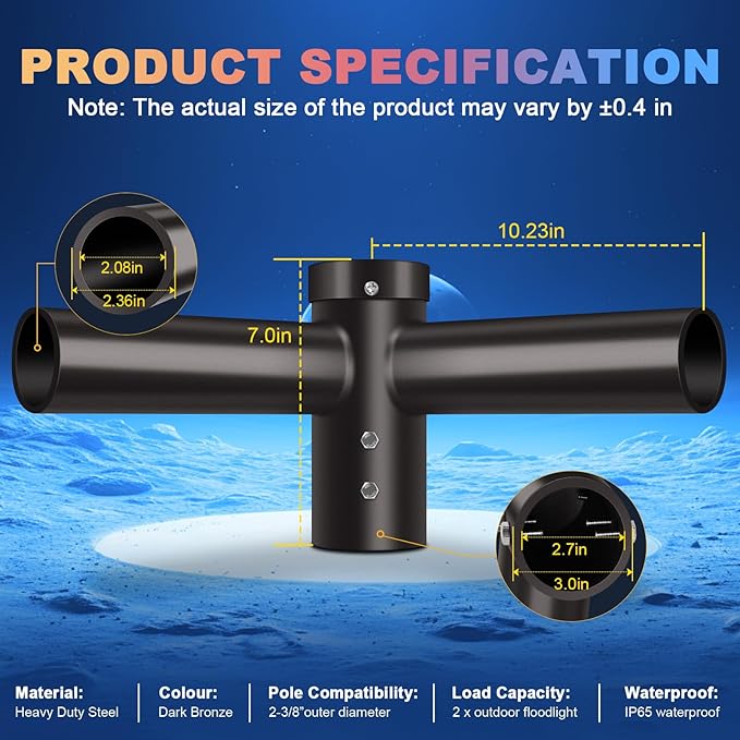 LEDMO 90° Tenon Adaptor with 2 arms, Double 2-3/8" Round Slip Fitter Bracket, Lighting Mounting Heavy Duty Extension Round Pole for Parking Lot Area Light Street Floodlight Solid Rustproof