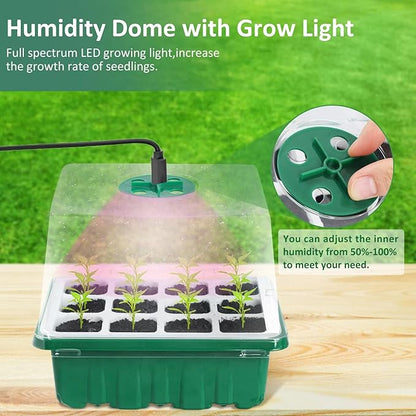 5 Packs Seed Starter Tray with Grow Light, Reusable Pop-Out Seed Starter Kit, 60 Cells With Humidity Domes, Indoor Gardening Plant Germination Trays for Seeds