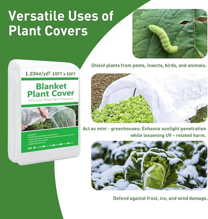 2 Pack Plant Covers Freeze Protection, 10ft x 50ft Frost Blanket for Plants Tree Blanket Cover, Freeze Protection Garden Covers for Outdoor Plants Winter or Floating Row Covers