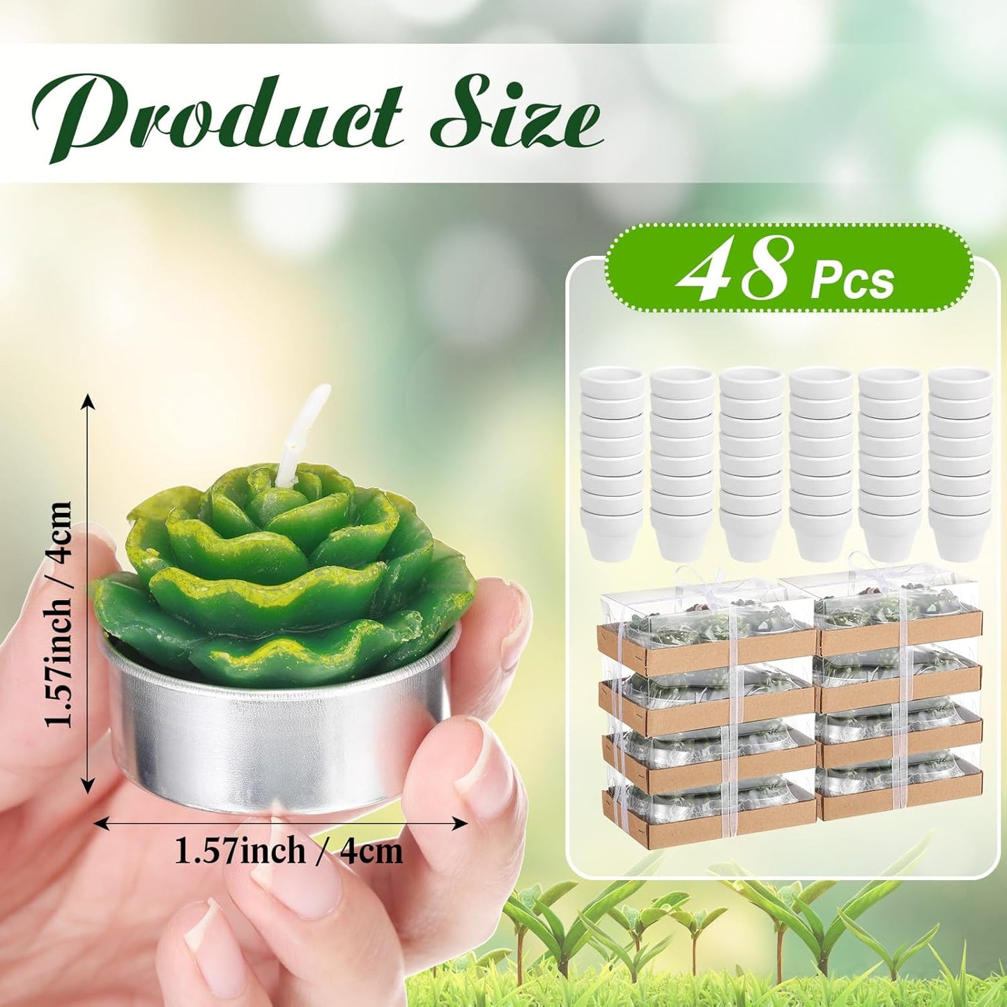 Shihanee 48 Pcs Succulent Cactus Decorative Tealight Baby Shower Plant Candles Bridal Shower Novelty Handmade Tealight Terrarium Plant Candles for Fiesta Birthday Wedding Party(White)