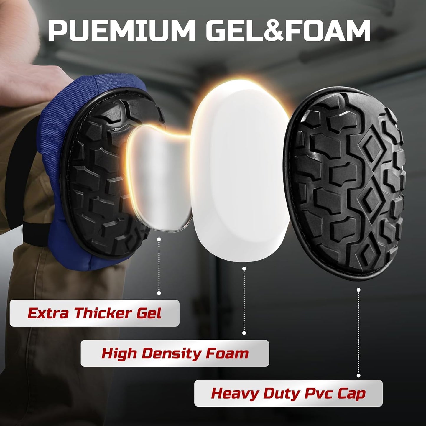 Professional Knee Pads for Work Construction with Heavy Duty Cap Foam Padding Gel Cushion Knee Pads for Men, Comfortable Adjustable Strong Strap, Military Grade Rivet for Flooring Gardening, Blue