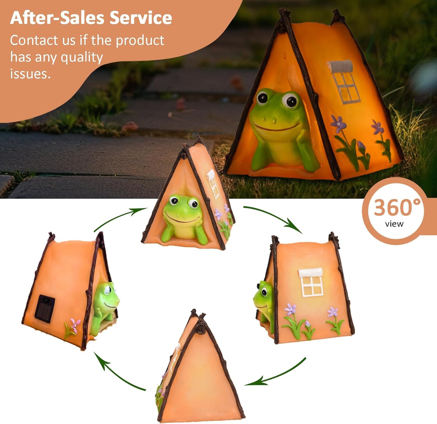 Solar Frog Garden Statues Outdoor Decor, Resin Outdoor Tent Statues with Solar Light, Yard Decorations Outdoor for Patio, Porch, Balcony, Lawn Ornaments, Housewarming Birthday Gifts for Mom Women