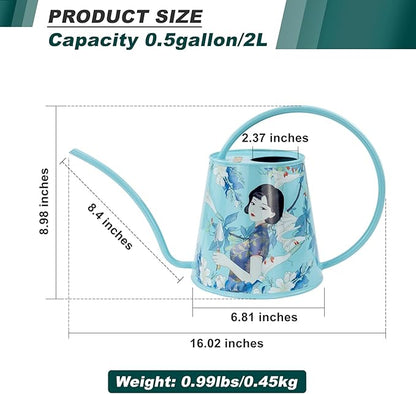 Berry&Bird House Plants Watering Can - Indoor & Outdoor 1/2 Gallon Stainless Steel Water Can with Long Spout Garden Decoration for Flower Bonsai Succulent Gardening Large Water Bottle (2L, Magnolia)