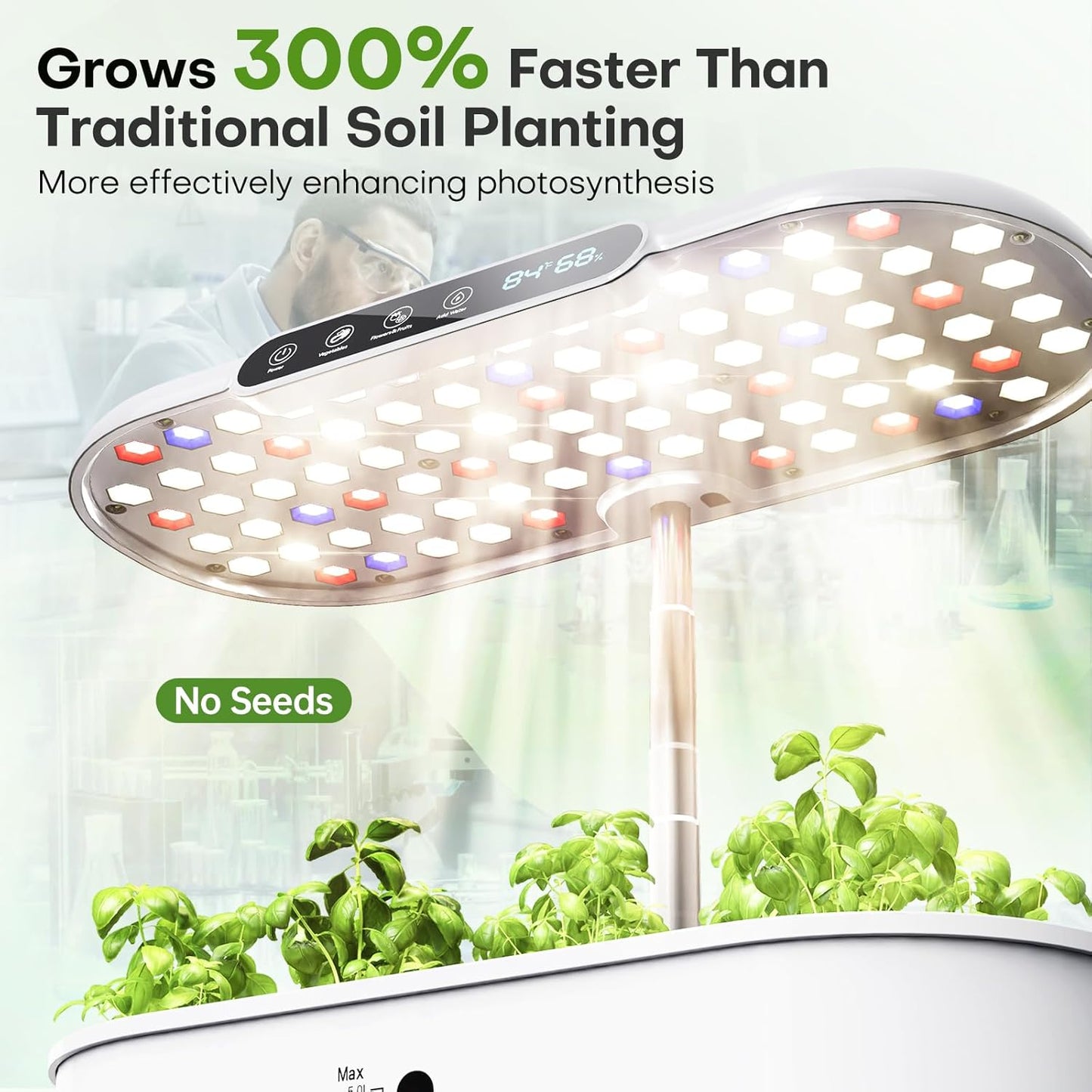 Ahopegarden Hydroponics Growing System with 12 Pods, Indoor Garden Kit with LED Grow Light & LCD Temp Humidity Display, Smart Quiet Pump Planter for Herbs, Lettuce, Vegetables, Kitchen Garden Use