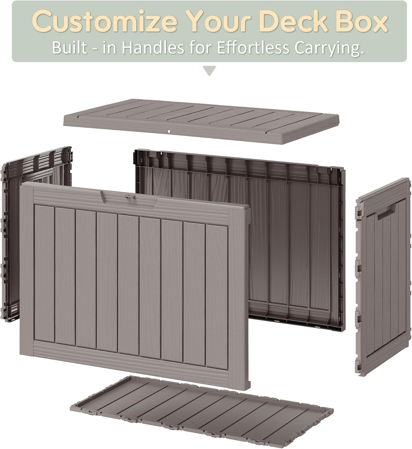 Outdoor Storage Box, Resin Deck Boxes Indoor and outdoor, Waterproof Storage Box Lockable Lid (Grey, 45 Gallon)