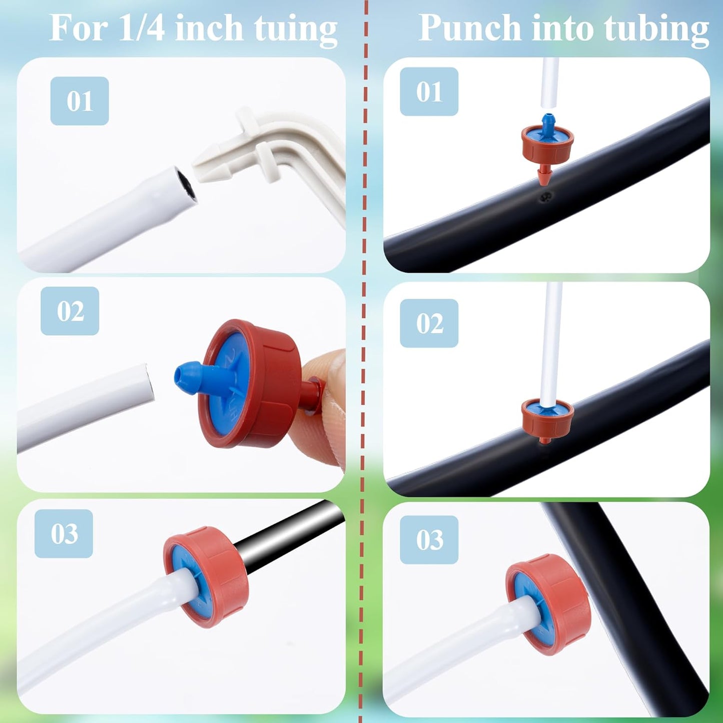 20 Pack Automatic Irrigation Dripper Stake Assembly,0.5 GPH Irrigation Dripper Emitters for 1-Way 25.6 inch Irrigation tubing,Drip Emitters Bend Arrow Sprinklers for Garden Pots Irrigation Systems