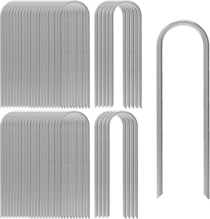 AAGUT 12 Inch Garden Stakes 50 PCS Fence Ground Stake Heavy Duty Yard Landscape Staples Galvanized Tent Spikes 11 Ga Lawn Pins for Dog Fencing, Drip Irrigation Hose, Weed Barrier Fabric, Chicken Wire