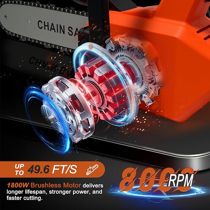 12-Inch Brushless Cordless Chainsaw, Electric Chainsaw with 49.6 FT/S Chain Speed & 42V (2 x 21V MAX) 4.0Ah Batteries with Power Display, Auto Oiling, Wood Cutting & Tree Trimming, Power Gift For Dad