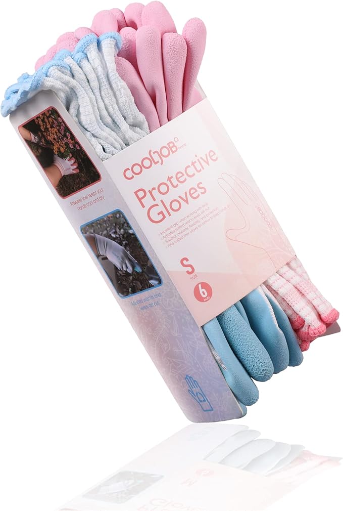 COOLJOB 6 Pairs Gardening Gloves for Women Ladies, Breathable Rubber Coated for Yard Garden, Outdoor Indoor Protective Work with Grip, Small Size, Blue & Pink