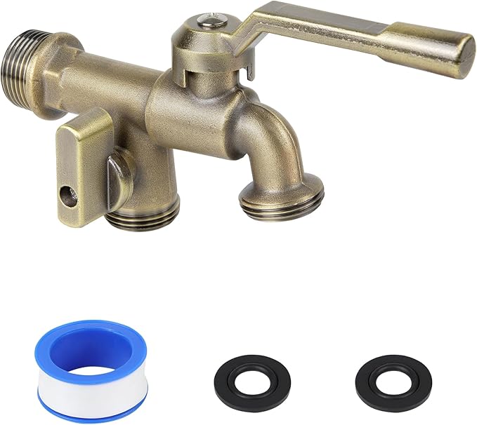 Outside Water Faucet,Outdoor Wall Mounted Garden Double Faucets Two 3/4 inch Brass Ball Valves Water Tap Frost-Proof Outside Spigot Replacement with 2 Outlets for Home Balcony (Bronze 3/4" Male Inlet)