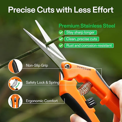VIVOSUN 6-Pack 6.5 Inch Gardening Scissors Hand Pruner Pruning Shear with Straight Stainless Steel Blades Orange