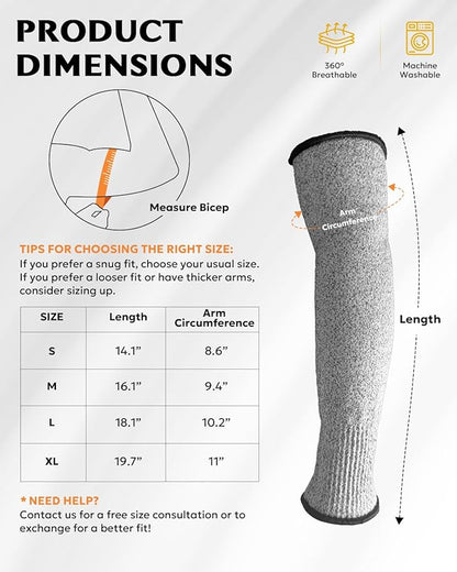 Evridwear Protective Arm Sleeves Cut Resistant Farmers Sleeves for Men Work, Gardening, Farming, Arm Protectors for Thin Skin and Bruising (Small, No Thumb Hole)