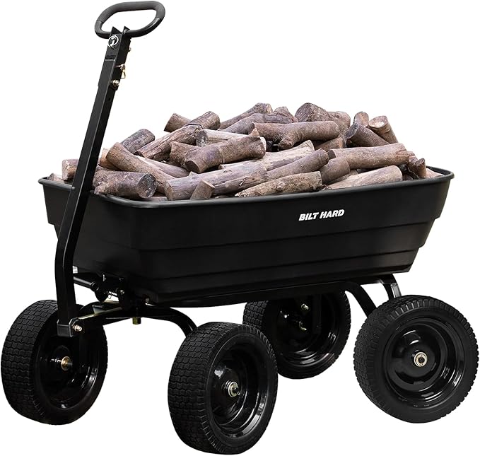 BILT HARD 1200 lbs 7 Cu Ft Poly Garden Dump Cart with 2-in-1 Convertible Handle, No Flat Tires, Quick Release, Dump Wagon Heavy Duty for Yard, Outdoor