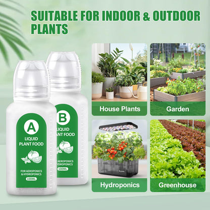 Hydroponics Nutrients(800ml in Total), All Purpose Plant Food A&B Hydroponics Supplies, Indoor Plant Fertilizer for Hydroponics Growing System, Hydroponic Solution for Herbs Vegetables