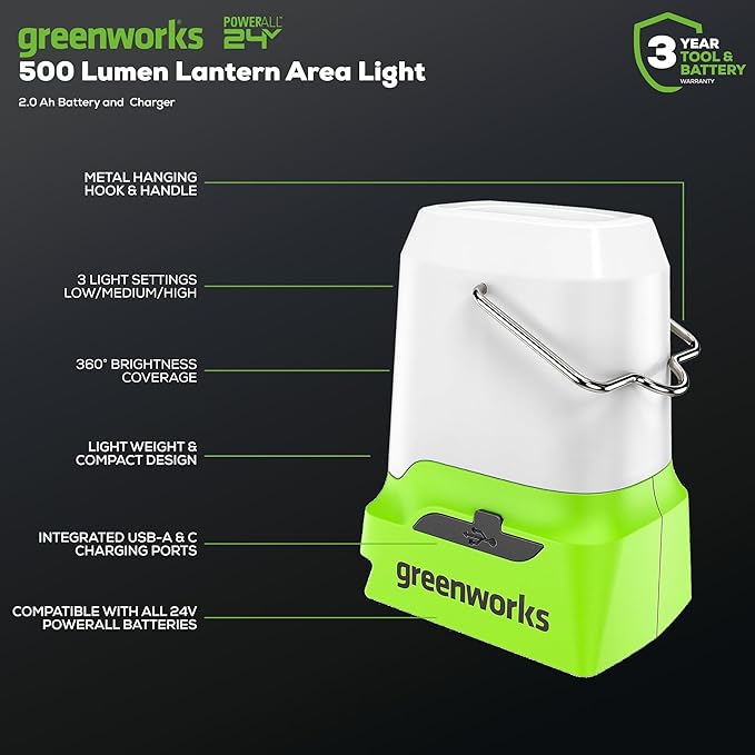 Greenworks 48V (2x24V) All-in-One Cordless Combo - 20" Push Lawn Mower, 12" Trimmer, 320 CFM Blower & 500 Lumen Lantern