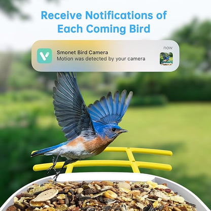 SMONET Bird Feeder with Camera B300-YE: Smart Birdhouse Camera AI Recognition Solar Powered,Outdoor Wireless WiFi Bird Feeder Watching Live Video,Funny Birthday Gifts for Mom Mother and Dad Father