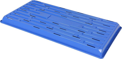 SUNPACK 10" x 20" Heavy Duty Shallow Plastic Seed Starting Tray, Blue, 1" - Lined with Drainage Holes for Excess Water and Aeration, Ideal for Greenhouses or Indoor Gardening