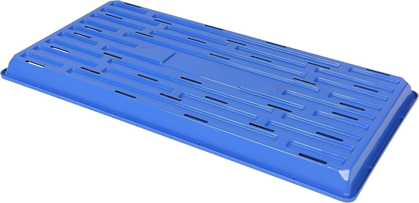 SUNPACK 10" x 20" Heavy Duty Shallow Plastic Seed Starting Tray, Blue, 1" (Pack of 30) - Lined with Drainage Holes for Excess Water and Aeration, Ideal for Greenhouses or Indoor Gardening
