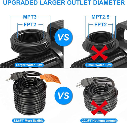 OYO WATER Outdoor Large 9300gph-620W 32.8FT Pond Water-fall & Kio Fish Fountain-s &Garden Pump Submersible IPX8: Long 32.8FT Cord Smart-er & Quieter Duck & Yard &Patio Ponds Pumps, 1 Barrier Pump Bag