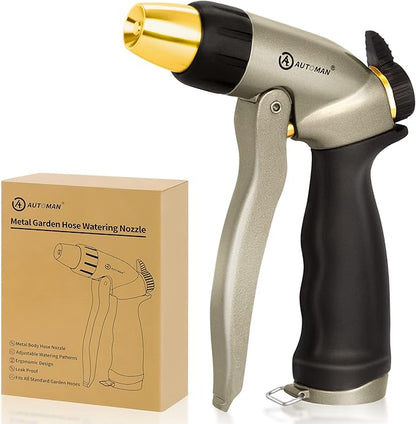 AUTOMAN Garden Hose Nozzle - 100% Metal High Pressure Spray Nozzle, Adjustable Spray Patterns, Labor-Saving, Heavy Duty for Garden Watering, Car Washing, Window Cleaning, Pets Showering