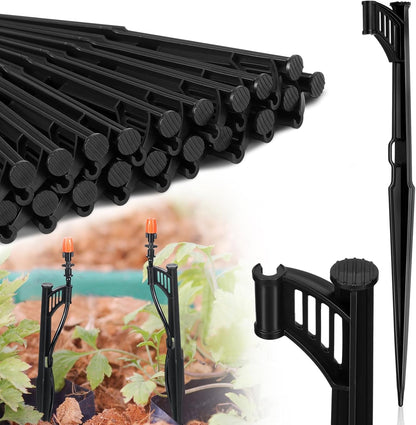 25 Pcs 12.8" Irrigation Drip Support Stakes 1/4 Inch Tubing Hose Holder Adjustable Riser Drip Lines Ground Stakes for Micro Sprinkler Gardens Irrigation Supplies