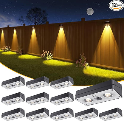 Solar Fence Lights 12 Pack, 50 Lumens Outdoor Fence Solar Lights with 12 Modes RGB Color Glow LED Solar Lights Outdoor Waterproof, Solar Lights for Patio, Backyard, Deck, Fence, Railing.