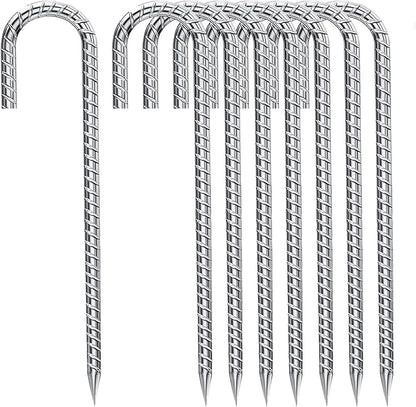 J-Hook-Rebar-Stakes-12 Inch, Ground Stakes Heavy Duty Rebar Stakes for Camping 8pcs Rebar Stakes Rust Proof Coated Metal for Flower Gardens Dog Fence Camping Tents Chicken Coop