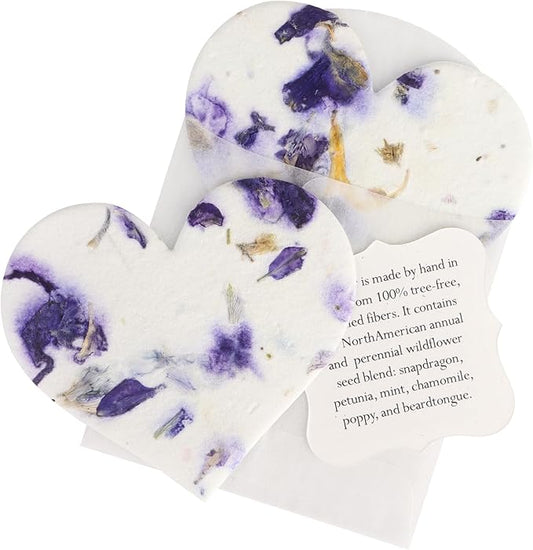 Wildflower Seed Paper - Set of 24 Purple Heart-Shaped with Envelopes and Planting Instruction, Writable & Plantable Gift for Mom and Plant Lovers, Ideal for Wedding, Memorials, Baby Showers