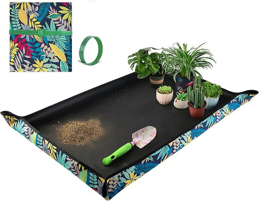 Extra Large Repotting Mat for Indoor Plant Transplanting and Mess Control 43.5"x 29.5" Thick Waterproof Potting Mat Succulent Gardening Mat Portable Foldable Potting Tray Unique Gifts for Plant Lovers