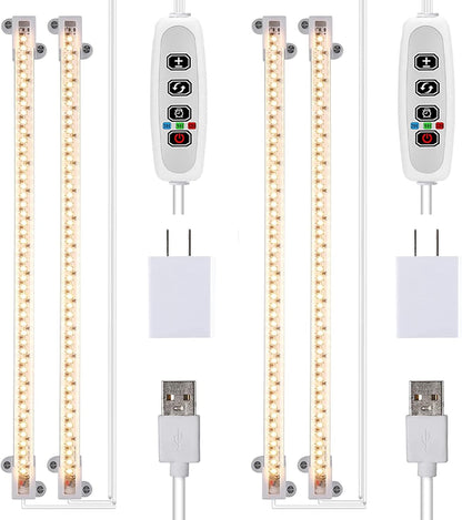 Plant Lights for Indoor Plants, Full Spectrum Growing Lamps for Indoor Plants, Auto On & Off Timer, 10 Dimmable Levels Grow Light Strip for Hydroponic Succulent Seedling (2 Strips x 2pcs)