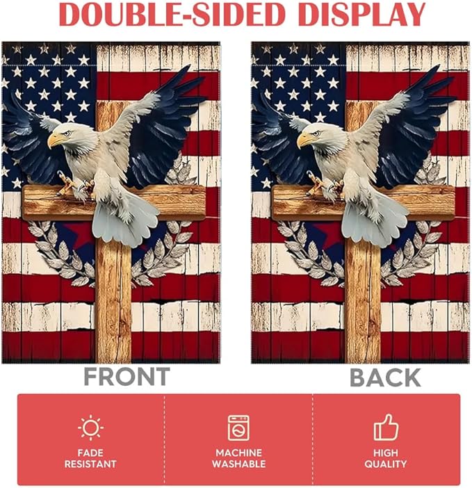 Patriotic Stars and Stripes Eagle Garden Flag 12x18 Inch Double Sided Outside, USA 4th of July Memorial Day Independence Day Yard Outdoor Decoration