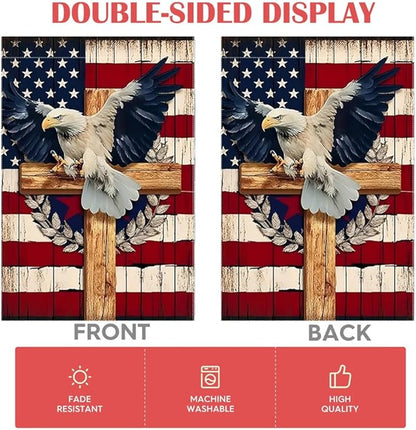 Patriotic Stars and Stripes Eagle Garden Flag 12x18 Inch Double Sided Outside, USA 4th of July Memorial Day Independence Day Yard Outdoor Decoration