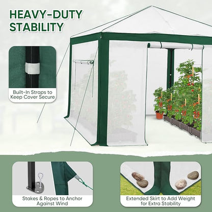 EAGLE PEAK 10x10 Portable Walk in Greenhouse with Polyester Reinforced Corners, Instant Pop up Indoor Outdoor Gardening Green House, Roll Up Zipper Entry Doors and Mesh Windows, Green/White