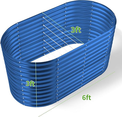 Land Guard 6x3x3ft Oval Galvanized Raised Garden Beds, Large-Capacity Metal Planter Box Outdoor, Durable Deep Raised Garden Bed 3ft Tall, Raised Beds for Gardening Vegetables, Royal Blue