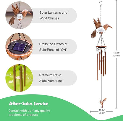 Wind Chimes Outdoor Indoor Decor: Birthday Gifts for Mom Grandma - Outside Lights for Garden Yard Patio Porch (Hummingbird)