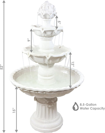 Sunnydaze 52-Inch 3-Tier Outdoor Water Fountain with Fruit Top - Large Outdoor Water Feature for Garden, Patio, Yard or Balcony - White