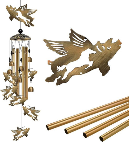 Outside Flying Pig and Horse Wind Chimes Decorate, Memorial Wind Chimes, Pigs Wind Catcher, Mobile Bronze Horses Pigs Wind Bells for Home, Yard, Tree, Patio, Garden Decoration, Festival Gifts for Mom