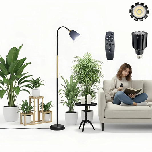 Adjustable Height Floor Plant Light for Tall Indoor Plants,Stylish Standing Grow Light with Remote & Timer, 360 Degree Gooseneck, Full Spectrum, 10-100% Dimmable, 3000K/4000K/6000K, Weighted Base