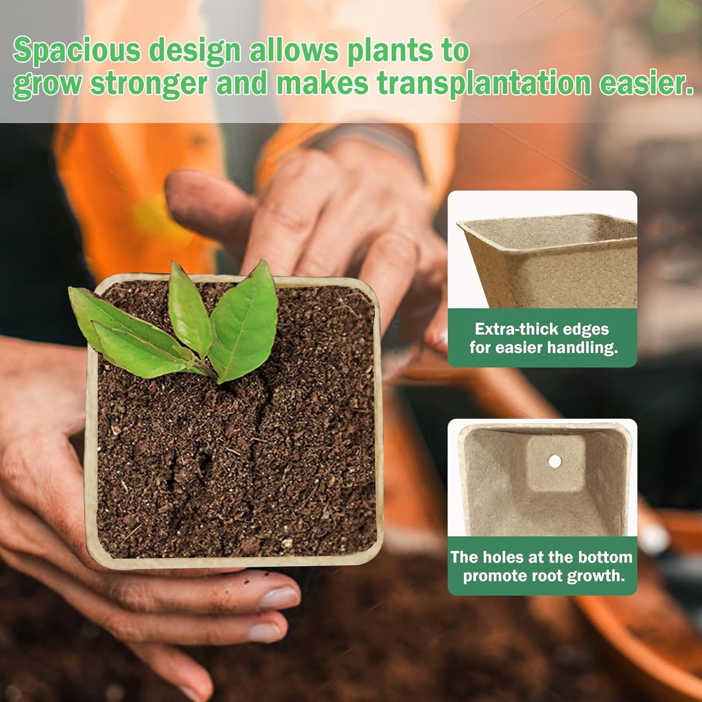 70-Pack 3.15 inch Square Peat Pots for Seedlings with Drainage Holes, Biodegradable Nursery Pots with 100 Labels for Plants