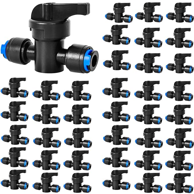 40 Pack 1/4" Drip Irrigation Shut Off Valve, Quick Connect Universal Drip Irrigation Tubing Coupling Valve, Connector Locking Fitting for Sprinkler or Drip Irrigation System
