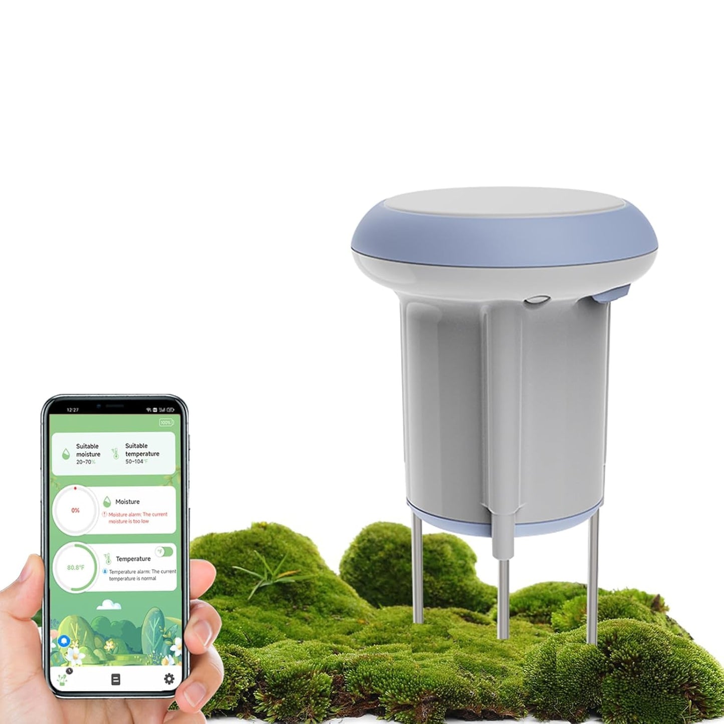 Smart WiFi Soil Moisture & Temperature Sensor - Hub-Free Soil Meters for Lawn, Garden, Greenhouse, Real-Time App Alerts IP65 Waterproof | Compatible with Smart Life/Tuya App | Gardening Gift