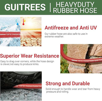 50FT 3/4 Heavy Duty Rubber Garden Hose - 200psi Working, 1000psi Burst - Hot/Cold Water - Five-Layered Braiding for Durability - Versatile for Gardening, Agriculture, Construction(Red)